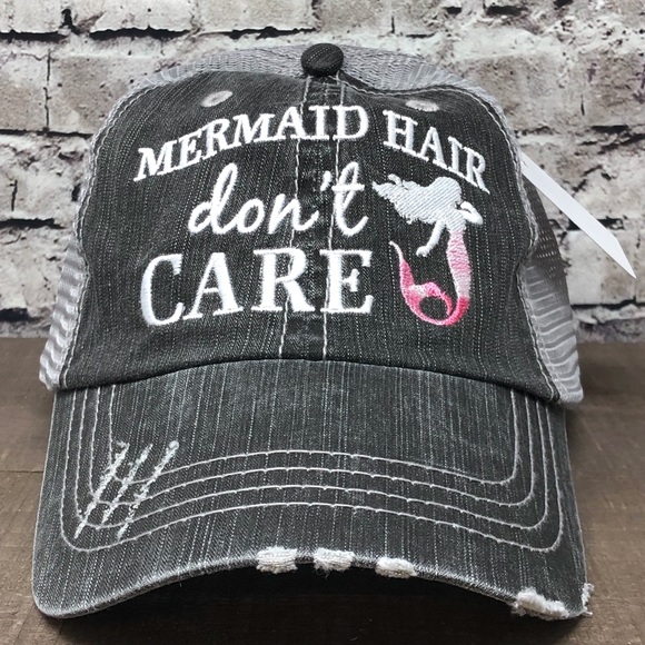 "Mermaid Hair Don’t Care” Embroidered/Distress Cap - Picture 1 of 8
